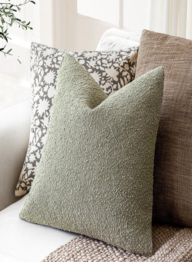 Foindtower Pack of 2 Textured Boucle Throw Pillow Covers Accent Solid Decorative Pillow Cases Cozy Woven Couch Cushion Case for Sofa Bedroom Living Room Home Decor 20x20 Inch Dirty Sage Green - Image 5